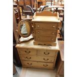 A pine mid Century and older bedroom set, comprising of a pine chest of drawers, 2 over 2,