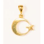A 14ct yellow gold star and crescent pendant, 2.