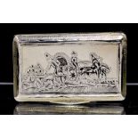 A 19th Century Russian silver and niello snuff box, the cover engraved with an agricultural scene,