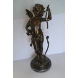 French bronze figure of cupid,indistinctly signed - Aug - Monaru.. on a marble base, approx 1ft.
