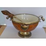A treen nickel mounted salad bowl and servers (3)