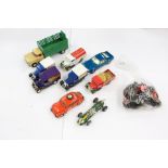 Collection of diecast vehicles including Corgi Oldsmobile, VW Beetle,
