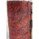 A northern Pakistan/Afghanistan carpet, deep reds, navy, cream, natural dye 270 cm x 229 cm.