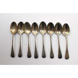 A set of eight Victorian silver tea spoons, hallmarked for London 1887,