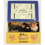 Mettoy Playcraft petite typewriter in case and boxed, plus Pelham puppet, School teacher,