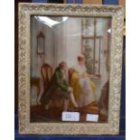 A crystoleum painting of a couple in Regency attire,