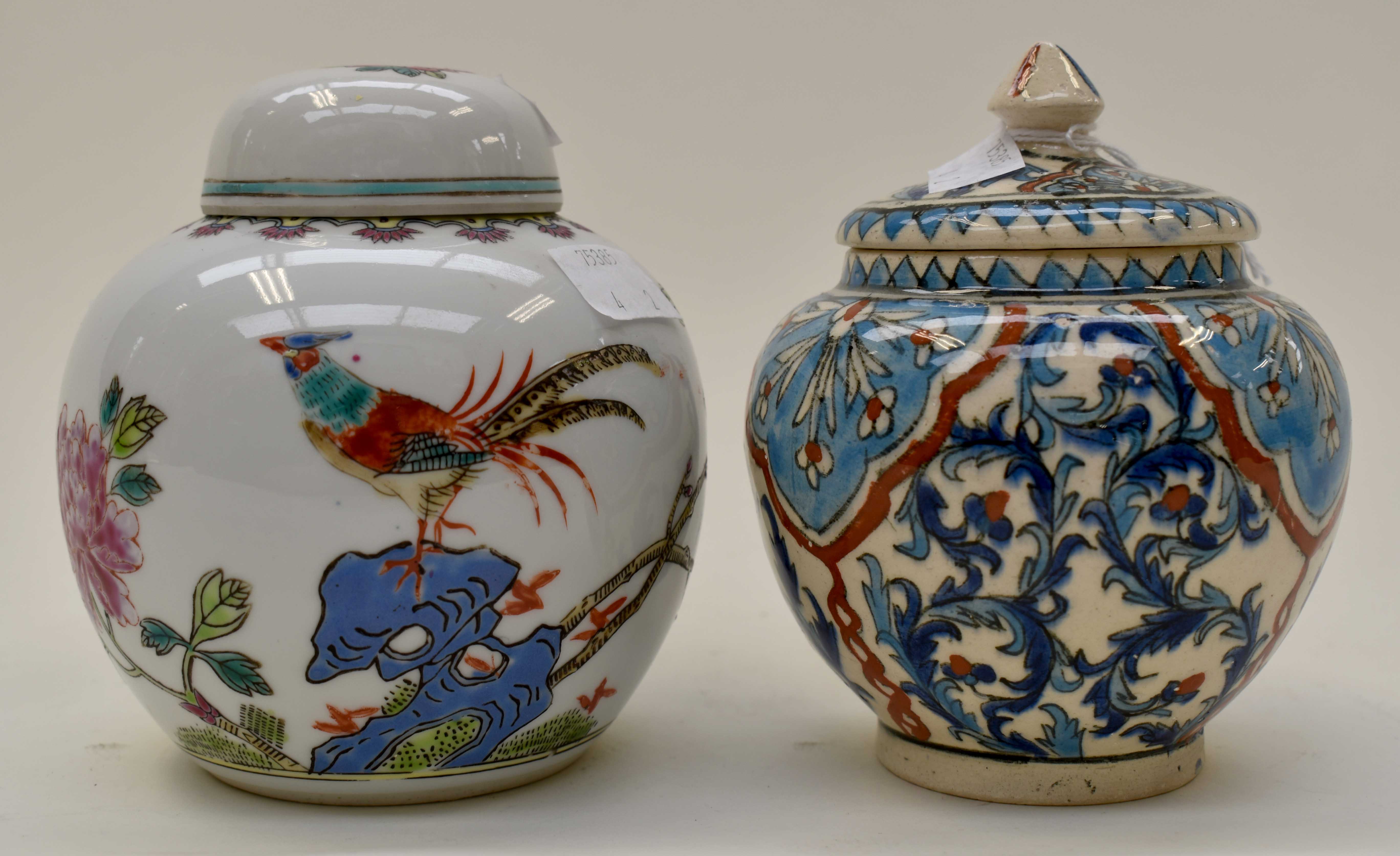 Two 20th century ginger jars and covers (2)