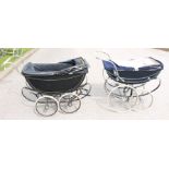 A Marmet pram, mid 20th century, deep blue body and hood, measuring approx, 105cm length,