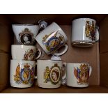 A collection of seven various Royal commemorative mugs mainly commemorating Elizabeth II