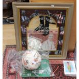 One signed Stoke City football together with signed Stoke City card and a Stoke City framed mirror