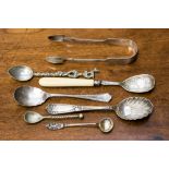 A collection of assorted Sterling silver salt spoon with filial of classical male nymph design and