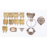 A collection of silver and white and gilt metal including French buckle section,