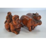 Two wooden Japanese Netsukes of Hippopotamus