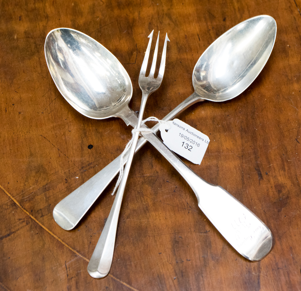 Silver flatware including a provincial George III table spoon, Newcastle 1817,