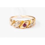 A 19th Century yellow metal ring, set with diamonds and ruby, assessed as 15ct , size M1/2,