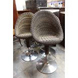 Six dining chairs wicker and stainless