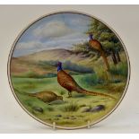 A painted plate with three pheasants, signed G Jessop, no Royal Crown Derby backstamp,