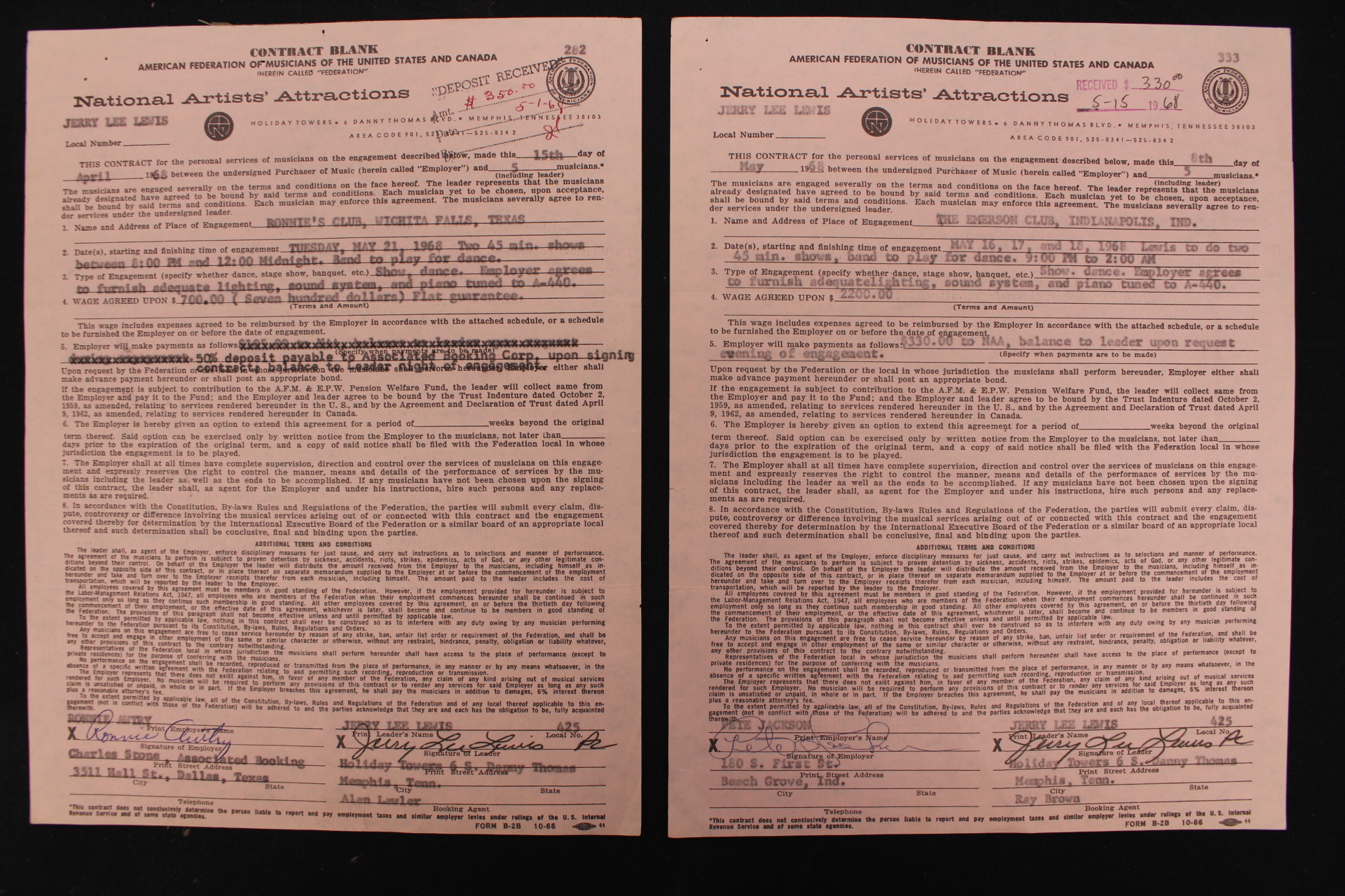 Jerry Lee Lewis - two original contracts 1968