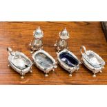A George VI Sterling silver condiment set, mainly stamped for Birmingham 1946,
