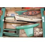 Collection of wooden boats plus tin containing rigging materials (8)