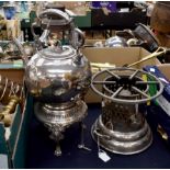 Early 20th Century plated water kettle on stand along with plated stove