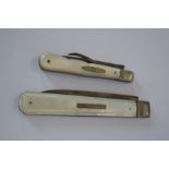 Two silver and mother of pearl pen knives,