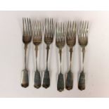 A set of six early Victorian silver forks, marked for Exeter 1856,