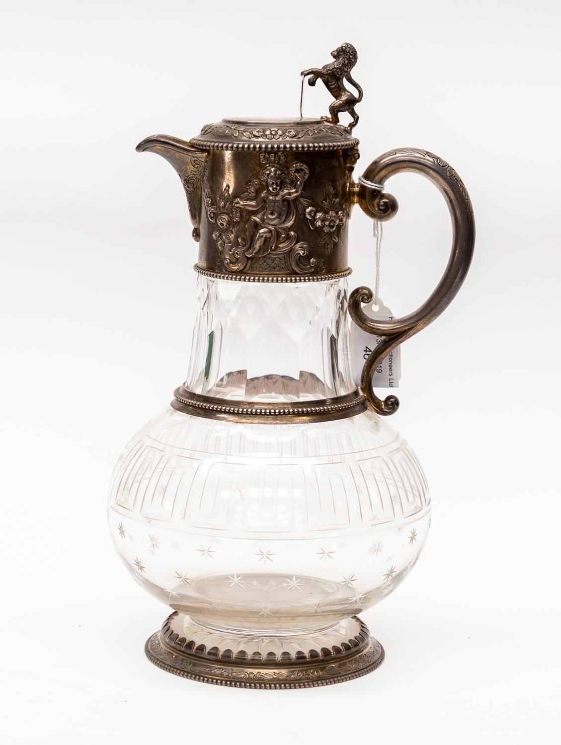 A Victorian silver-gilt mounted etched glass ewer,