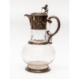 A Victorian silver-gilt mounted etched glass ewer,