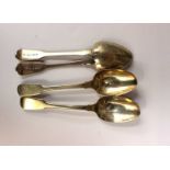 A set of four George III silver dessert spoons, London 1820, makers mark for George Piercy,