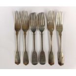 A set of six early Victorian silver table forks, London 1850, makers mark for Henry Holland,