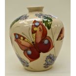 MOORCROFT: Vase with butterflies impressed and painted marks,