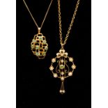 An Edwardian unmarked yellow metal open work pendant probably 9ct gold,