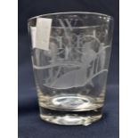 A George III glass wine tumbler engraved hops and plough,