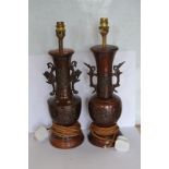 Pair of Japanese bronze vases,