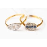 An 18ct gold diamond and sapphire ladies dress ring,