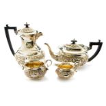 An Edwardian silver four piece tea set, ovoid baluster form,