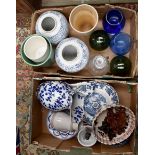 A collection of glass ware and ceramics, including Georgian decanters, Chinese bowls,