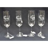 Four Galloway wine flutes with Sanquhar Castle engravings (4)