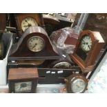 A box of assorted mantle clocks, mostly eight day, Victorian and later,