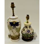 Two Moorcroft table lamps, cream background,