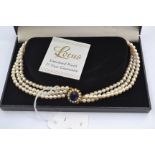 Lotus simulated pearls, created in the manner of HRH Princess Diana's Sapphire and pearl choker,