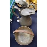 Two 19th century pewter jugs and a small jam/sauce pan (3)