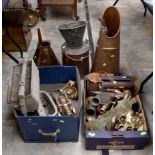 A collection of brass and copper wares,