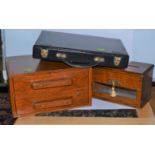 Mid 20th Century leatherette writing carry case with small mahogany till and late Victorian letter