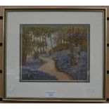 An embroidered woodland path scene - Bluebells