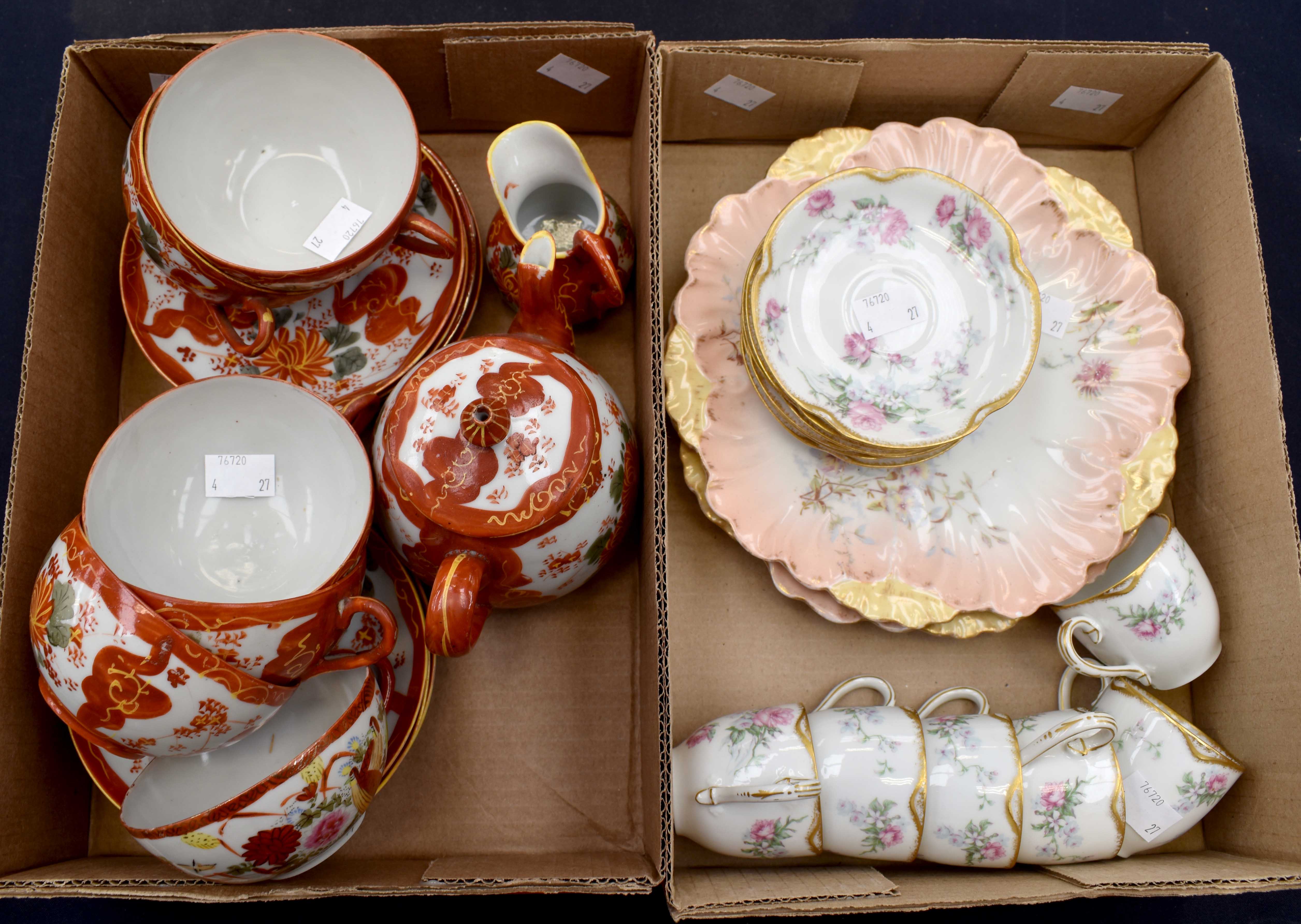 A Japanese porcelain KUTANI tea service, including teapot, 15 pieces, two Limoges sandwich plates,