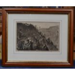 Five prints depicting Welsh scenes from illustrated news including a pawn office at Merthyr Tydfil;