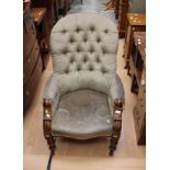 A Victorian walnut button back parlour chair