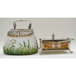 Ceramic fishing basket cracker barrel hamper with kingfisher design on lid,